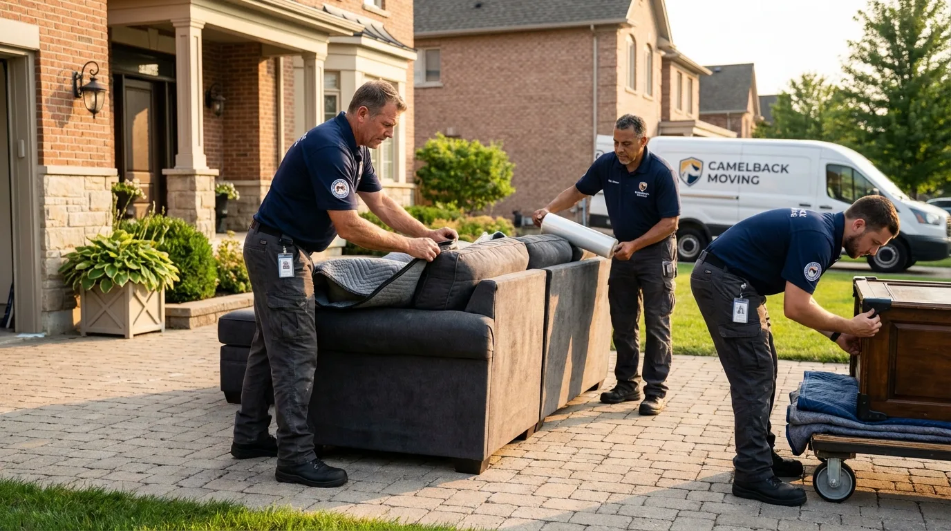 Large estate moving crew wrapping furniture in Palmer, MA